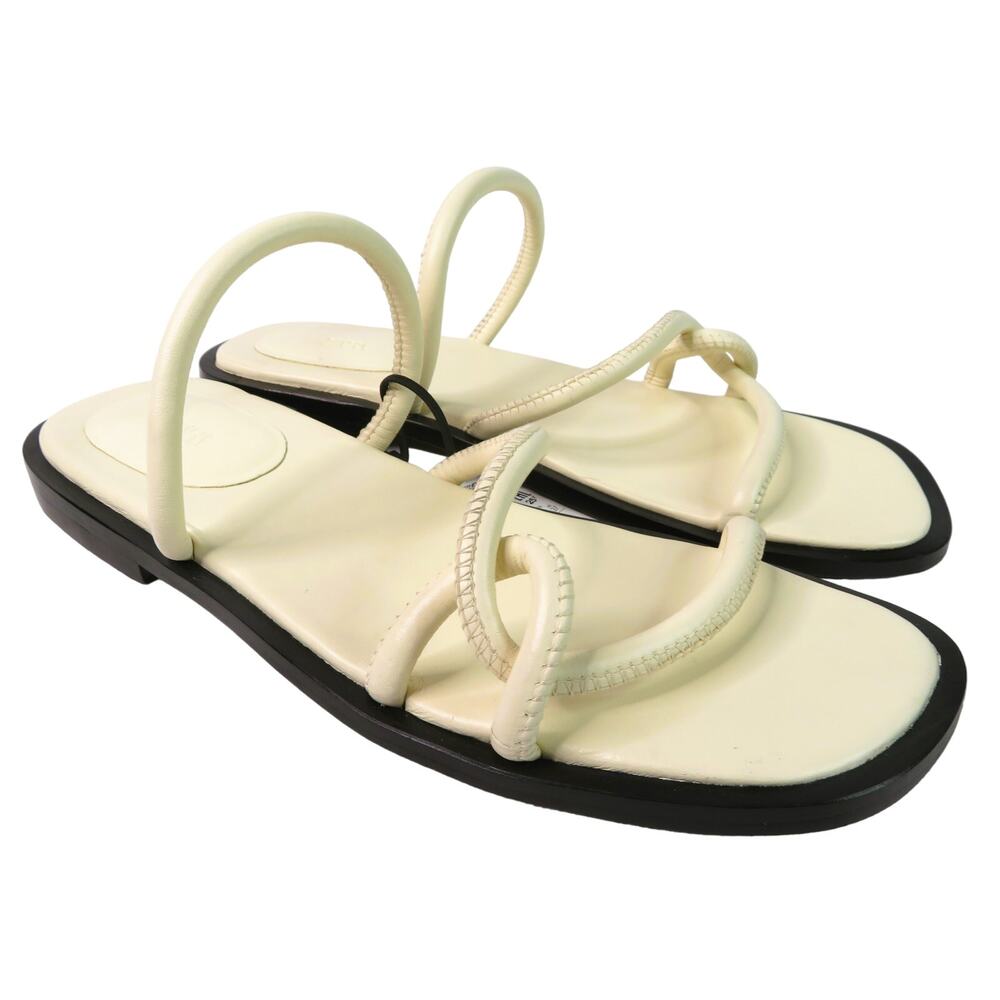New ZARA Cream Leather Strappy Flat Sandals Women 7.5 EU 38